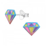925 Sterling Silver Colorful Diamond Shape Stud Earrings