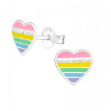 925 Sterling Silver Rainbow Heart Stud Earrings