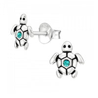 925 Sterling Silver & Turquoise CZ Turtle Stud Earrings
