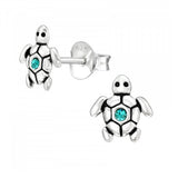 925 Sterling Silver & Turquoise CZ Turtle Stud Earrings