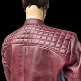 Crimson Brawler - Mens REAL Genuine Leather Jacket - Burgundy Quilted Shoulders