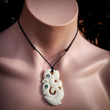 Double Manaia Bone Carving Pendant Necklace - NZ Maori Inspired