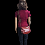 Genuine Leather Half Moon Hand Bag - Dark Brown