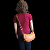 Genuine Leather Half Moon Hand Bag - Tan