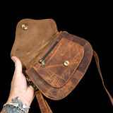 Genuine Leather Half Round Hand Bag - Vintage Brown