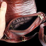 Genuine Leather Half Round Shoulder Handbag - Brown
