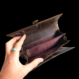 Genuine Leather Hand Tooled Vintage Brown & Turquoise Purse