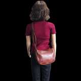 Genuine Leather Half Moon Hand Bag - Brown