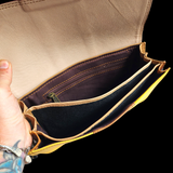 Genuine Leather Patchwork Shoulder Handbag - Multicolor