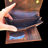 Genuine Leather Purse With Middle Strap - Vintage Brown