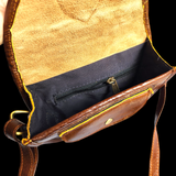 Genuine Leather Rounded Handbag - Brown