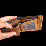 Genuine Leather Rustic Studded Wallet - Brown