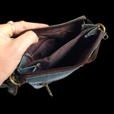 Genuine Leather Shoulder Bag - Grey Blue