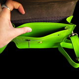 Genuine Large Leather Shoulder Hand Bag - Lime