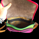 Genuine Leather & Cow Hair Shoulder Handbag - Patchwork Pink Leopard