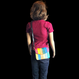 Genuine Leather Patchwork Shoulder Bag - Multi Color