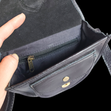 Genuine Leather Small Rounded Handbag - Black