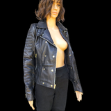 50% OFF SALE. Womens REAL Genuine Leather Jacket - Black Ribbed & Domed Side Zip