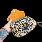 Genuine Leather & Cow Hair Hand Bag - Black & White Patchwork