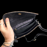 Genuine Leather & Cow Hair Rectangle Shoulder Bag - Black & Hair