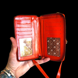 Genuine Leather & Cow Hair Shoulder Purse - Red