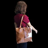 Genuine Leather & Cow Hair Large Tote Bag - Brown