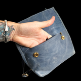 Genuine Leather & Cow Hair Back Pack - Blue & Hair