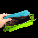 Genuine Leather & Cow Hair Hand Bag - Lime Polka