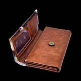 Genuine Leather & Cow Hair Clutch Purse - Brown, Black & White