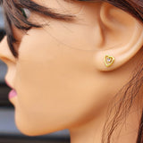 Solid 925 Sterling Silver Gold Lavender CZ Heart Stud Earrings