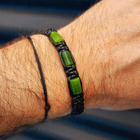 Natural Nephrite Greenstone Cylinder Macrame Bracelet (BLACK)
