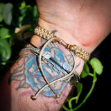 Nephrite Jade / Greenstone Cylinder Macrame Bracelet (TAN)