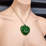 Natural Nephrite Greenstone Koru Heart Pendant Necklace