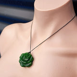 Natural Nephrite Greenstone Rose Pendant Necklace