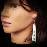 Natural Carved Maori Bone Carving & Paua Earrings - Long Drops