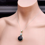 Solid 925 Sterling Silver & Natural Onyx & Larimar Handmade Double Stone Necklace