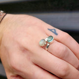 Handmade Solid 925 Sterling Silver, Natural Aquamarine & Moonstone Double Stone Ring