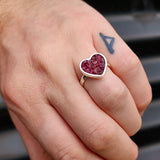 (Q) Solid 925 Sterling Silver & Natural Ruby Cluster Handmade Heart Ring