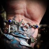 Solid 925 Sterling Silver & Natural Lapis Lazuli Handmade Chain Bracelet