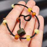 Deluxe Raw Amber & Greenstone Teething Necklace - Heavy Duty Macrame