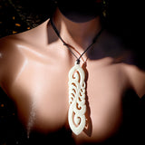 XL Natural Maori Bone Carving Pendant Necklace - Family of Korus