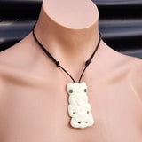 Natural Carved Maori Bone Carving Pendant Necklace - Large Tiki