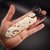 XL Double Manaia Bone Carving Pendant Necklace