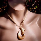 Natural Carved Maori Bone Carving Pendant Necklace - Hook Wood & Bone