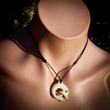 Dolphin Bone Carving & Greenstone Pendant Necklace - NZ Maori Inspired