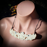 Natural Maori Bone Carving Pendant Necklace - Double Manaia & Tiki