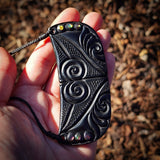 Koru Etched XL Black Breastplate Bone Carving Pendant Necklace