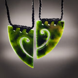 2pcs Matching Set Natural Jade Koru Heart Pendant Necklaces