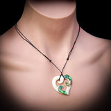 Natural Carved Maori Bone Carving Pendant Necklace - Triple Koru With Paua