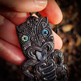Hei Tiki Etched Black Bone Carving Pendant Necklace - NZ Maori Inspired
